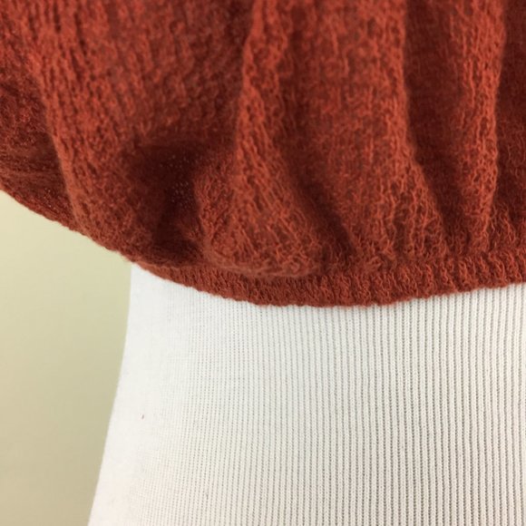 OUT FROM UNDER Rust/Brick Flutter Sleeve Textured Off Shoulder Crop Top - Picture 7 of 9